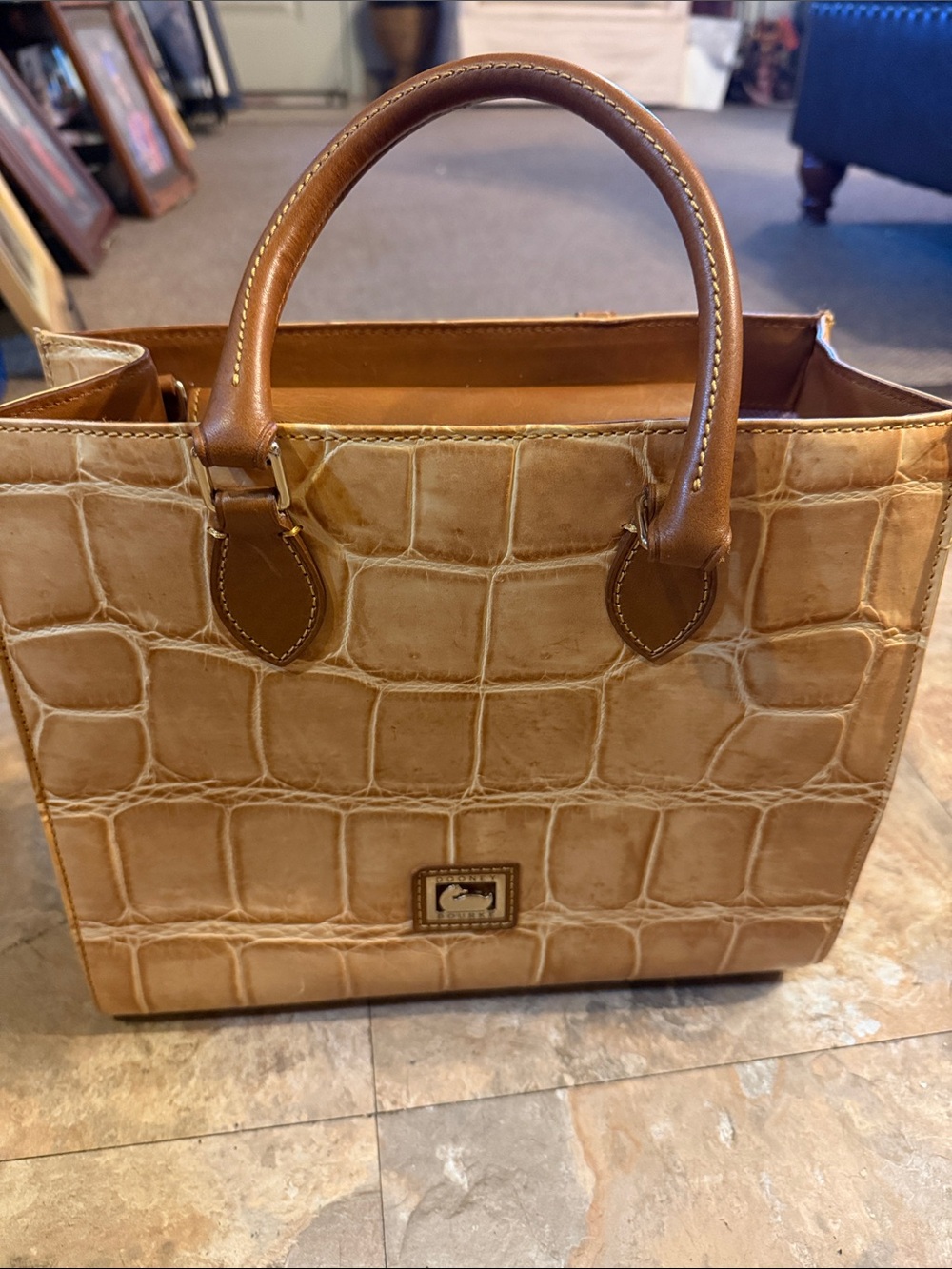 Dooney & Bourke Croc-Embossed Tan Leather Satchel